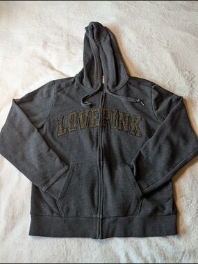 PINK Victoria's Secret Charcoal Gray 'LOVE PINK' Zip-Up Hoodie